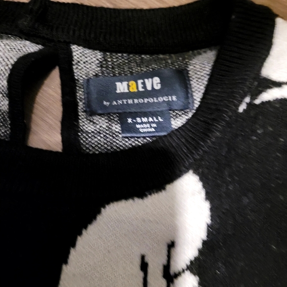 ANTHROPOLOGIE MAEVE HARMON JACQUARD Black White Cat Sweater Short Sleeve - Picture 6 of 6
